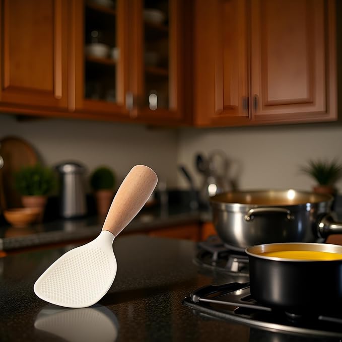 White Standing Silicone Rice Spoon Paddle, Household Rice Shovel Heat Resistant Anti-scalding Rice Scooper, Rice and Potato Servers, Serving Spoons