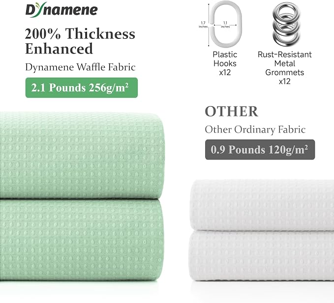 Dynamene Extra Long Waffle Shower Curtain 256 GSM Fabric 72"x84" Mint Green - Image 5