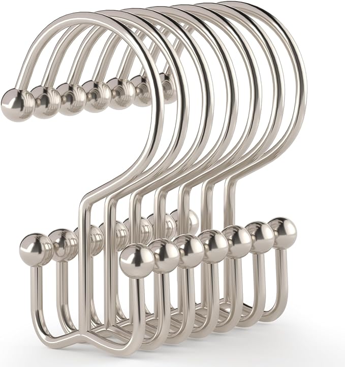 Shower Curtain Hooks, Durable Shower Curtain Rings Rust Proof, Double Glide by Goowin