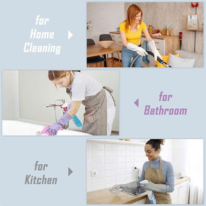 Cleanbear Reusable Dish Washing Rubber Glove Set of 3, Household Cleaning Gloves - Image 5