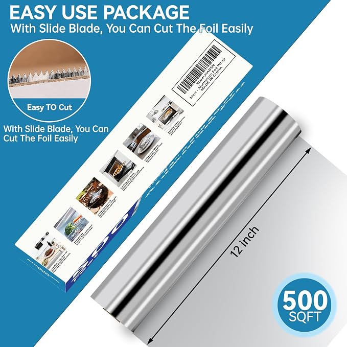Aluminum Foil Roll, 12in x 500Sq Ft Aluminum Foil, Thick Strong Tin Foil - Image 2
