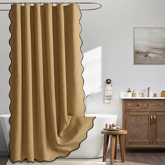 MIULEE 72"x84" Extra Long Scalloped Linen Shower Curtain Gold Brown by MIULEE