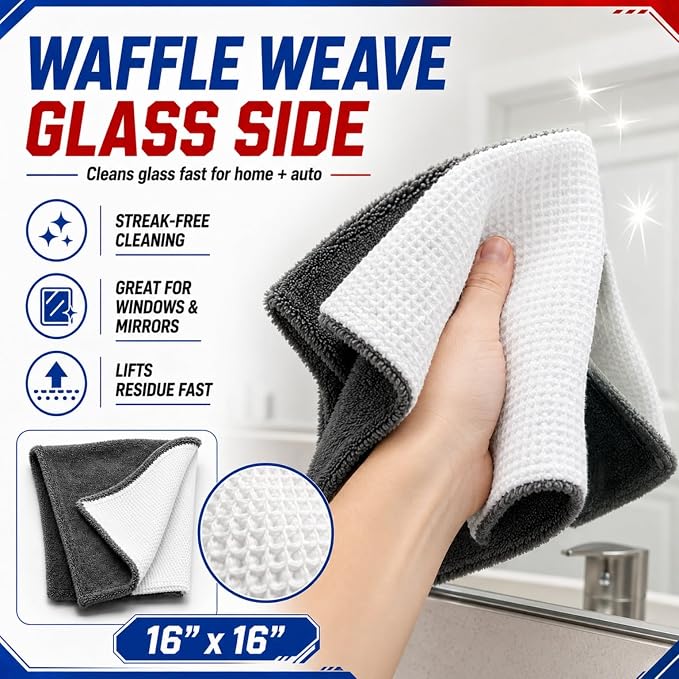 Hybrid Glass Microfiber Towel – Waffle Weave & Plush Dual Action Cleaning Cloth - Image 5