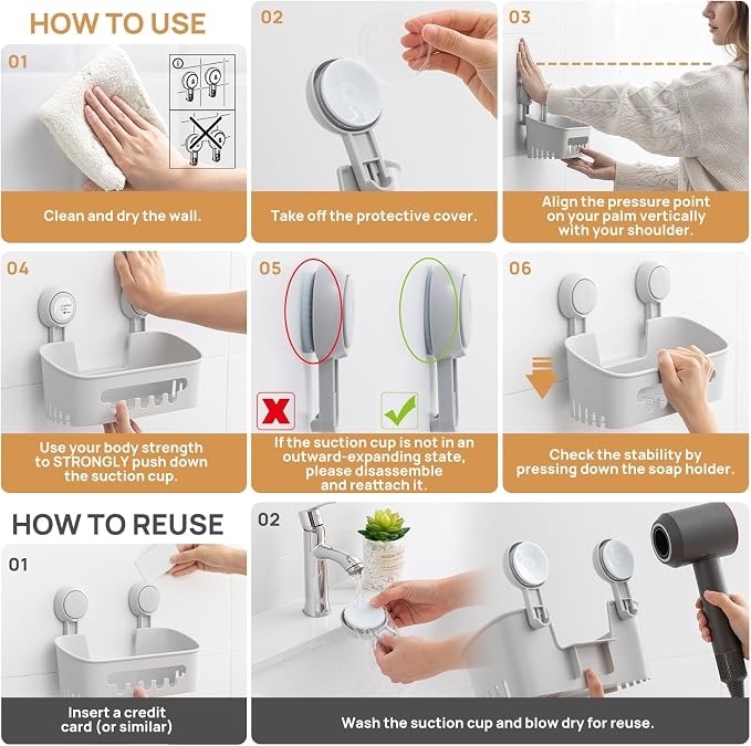LEVERLOC Shower Caddy Suction Cup, Shower Organizer Bathroom Shelf - Image 6