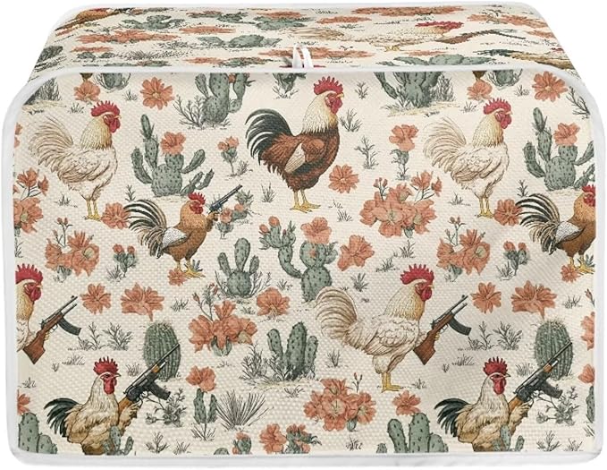 UNICEU Rooster Cactus Print Toaster Covers 2 Slice Anti-Scratch Cover Protection Dustproof Bakeware Protector with Top Hook