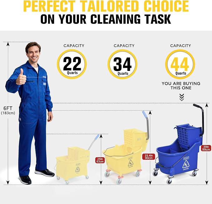 Matthew Cleaning Blue 44Quart Commercial Mop Bucket INCL.Wet String Mop& 19'' - Image 4