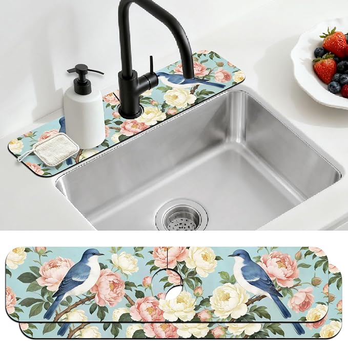2 Pcs Kitchen Sink Splash Guard Faucet Mat Bluebird Faucet Mat by CONCHLERY%E6%97%97%E8%88%B0%E5%BA%97