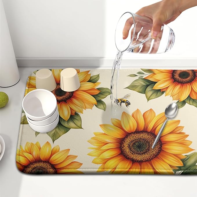 Sunflower Dish Drying Mat 16x18 Inch Absorbent Reversible Summer Drying Mat - Image 6