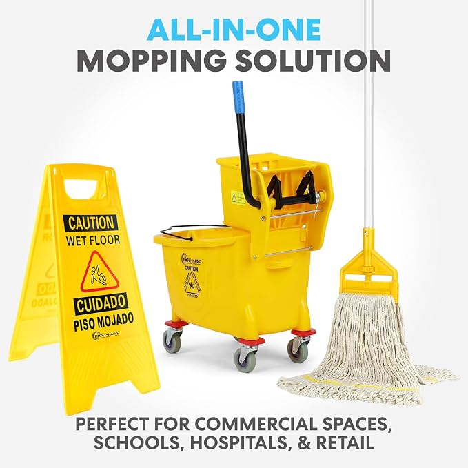 Simpli-Magic Side Press Wringer Combo Commercial Mop Bucket on Wheels, 35 Quart - Image 6