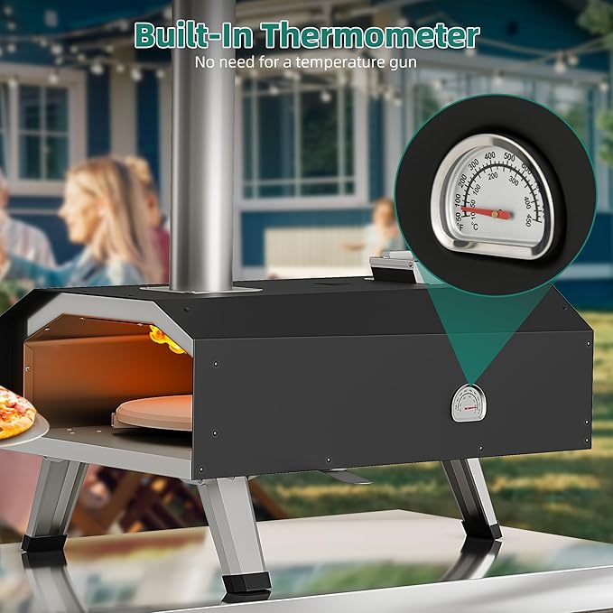 YITAHOME 12" Pizza Oven Outdoor, Wood Pellet Pizza Ovens with Rotating and Built-in Thermometer, Outside Pizza Stove with Peel, Stone and Recipes for Backyard Party Christmas Gifts
