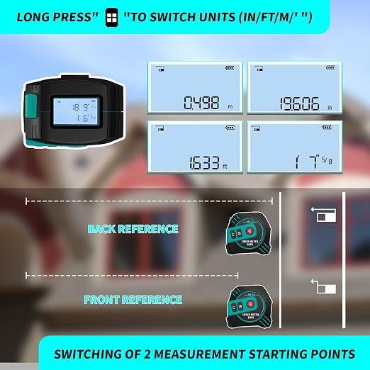 2-in-1 Laser Tape Measure USB-C Recharge 262Ft Laser & 16Ft Tape Green-Beam - Image 4