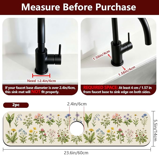 2 Pcs Flowers and Plants Kitchen Sink Splash Guard Faucet Mat - Image 2