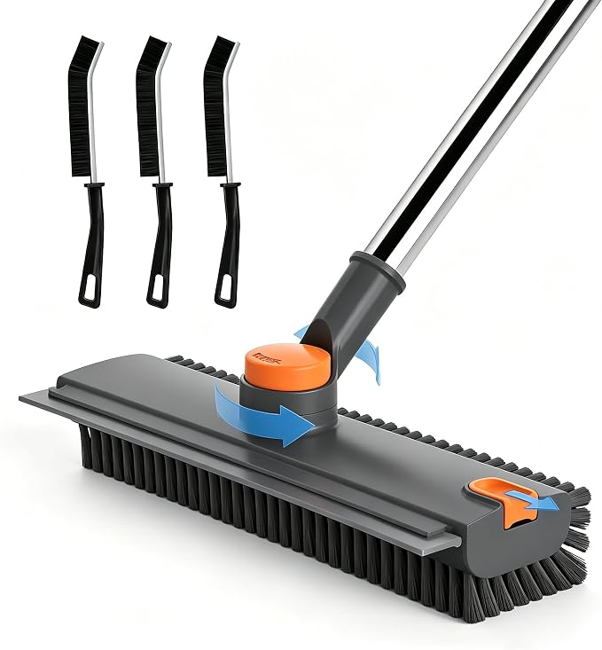 Floor Scrub Brush with Long Handle, 3 in 1 Floor Scrubber, Heavy Duty Stiff by Unknown
