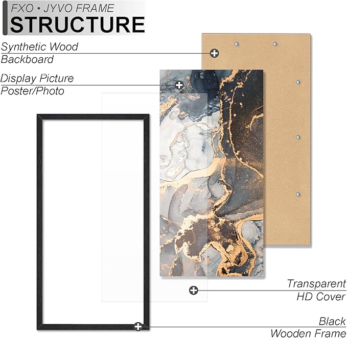 Engineered Wood 18x36 Frame, Black Picture Frame for 18 x 36 Inch Poster Puzzle Photo, Light Weight 18 by 36 Poster Frame with Wood-grain for Wall - 1 Pack/Black/18 x36