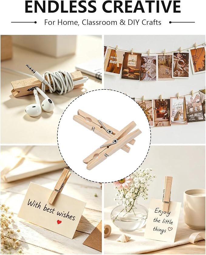 50 Pack Clothes Pins Wooden 2.9 Inch Wood Clothespins Heavy Duty Large | Close - Image 8
