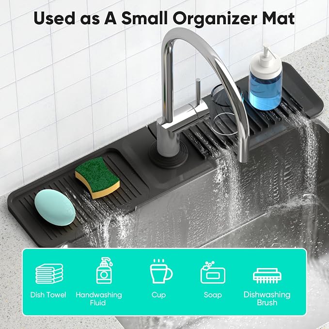 24 Inch Longer Faucet Mat for Kitchen Sink, 5° Slope Fast Self-draining - Image 6