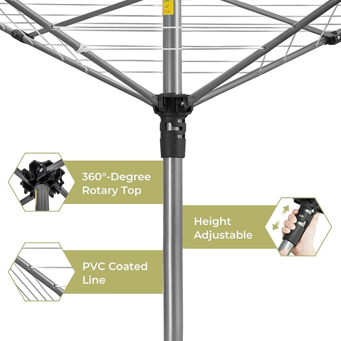Outdoor Clothes Drying Rack, Portable Umbrella Clothesline, 4-Arm 12 Lines of - Image 6
