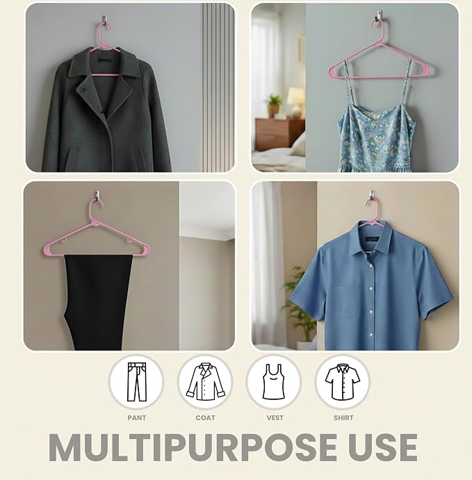 Utopia Home Plastic Hangers 30 Pack – Built-in Strap Hooks Pink | Space saving - Image 4