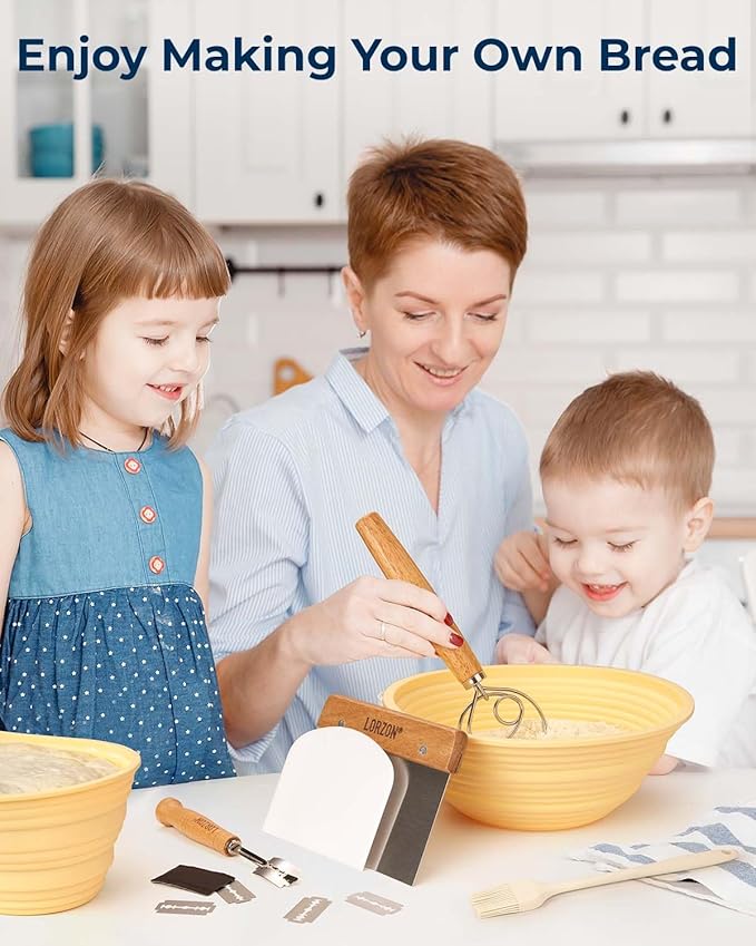 Silicone Banneton Bread Proofing Baskets Set of 2, 9" Round & 10" Oval Foldable Sourdough Proofing Baskets with Sourdough Bread Baking Supplies, Complete Bread Making Kit