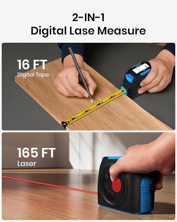 ACEGMET 3-in-1 Digital Tape Measure, 130ft Laser Distance Meter and 16ft - Image 2