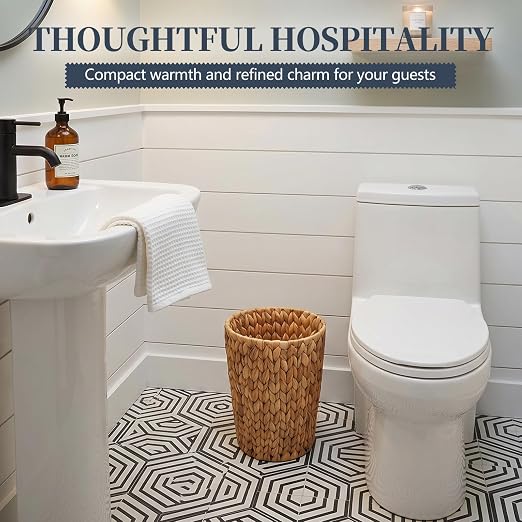 Coeusy Wicker Trash Can, Small Bathroom Trash Can, Water Hyacinth Wicker Waste - Image 5