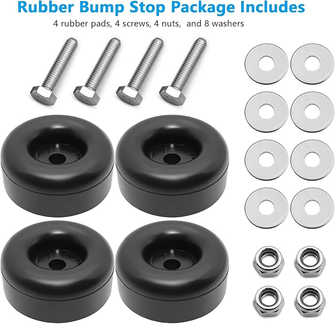 Trailer Ramp Door Rubber Bumpers, 2.5" Round Rubber Bump Stops, fit for trailer door bumper, Air Compressors, Pumps,Generators, Pressure Washers, With Screw Kits, 4-Pack