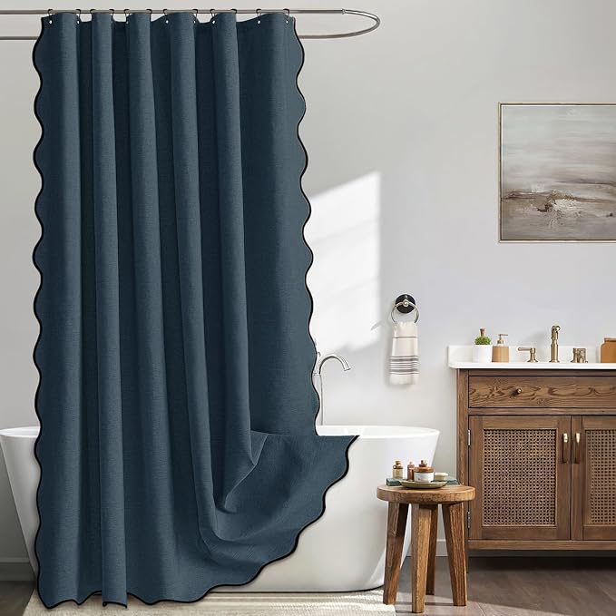 MIULEE 72"x84" Extra Long Scalloped Linen Shower Curtain Navy Blue by MIULEE