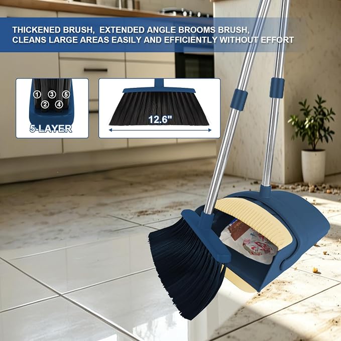 Broom and Dustpan Set, Kitchens & Tight Spaces, Built-in Comb Dustpan, Foldable - Image 7