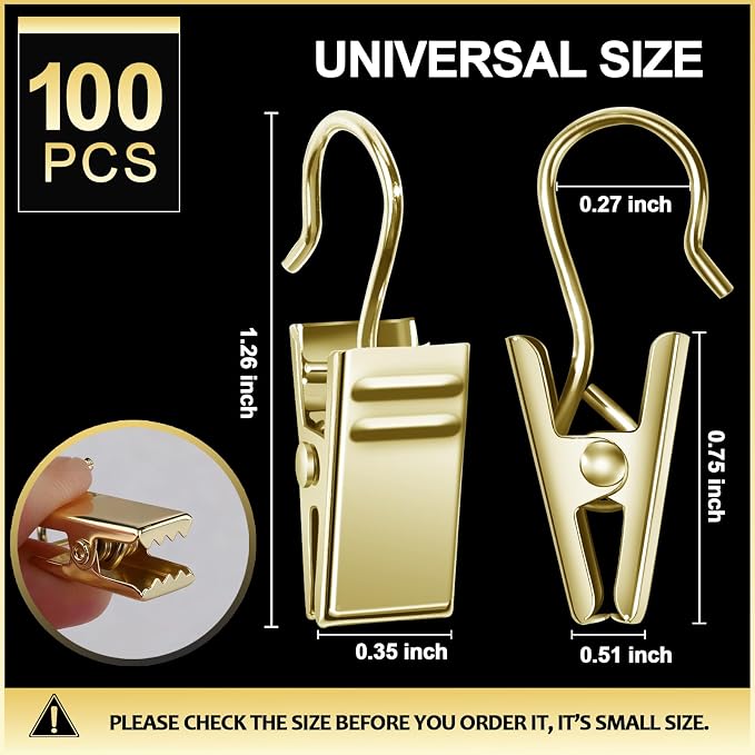Teenitor 100 Pack Gold Curtain Clips Curtain Hooks, Stainless Steel Small Clips - Image 4