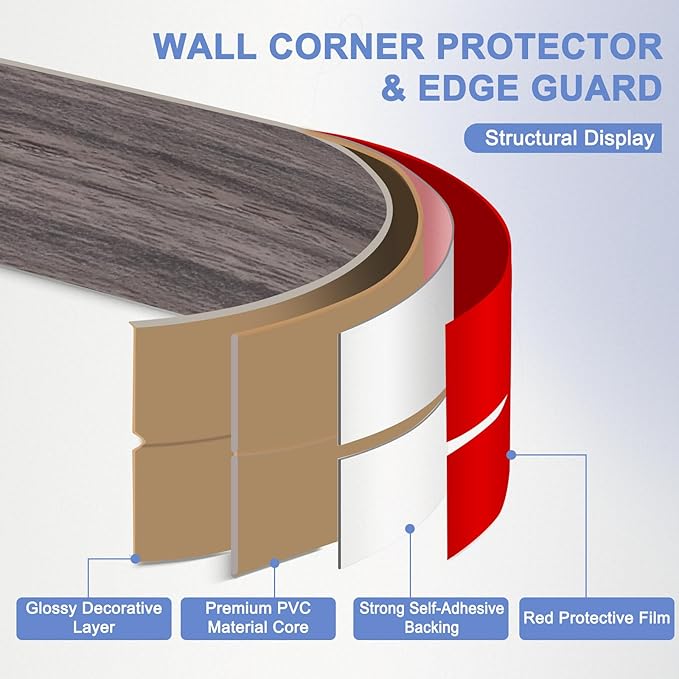 Wall Corner Protector Moulding Trim Peel and Stick Wall Corner Guards Trim Flexible Self Adhesive Edge Protector Moulding, 2.4 in x 10 Ft, Brown Walnut Wood