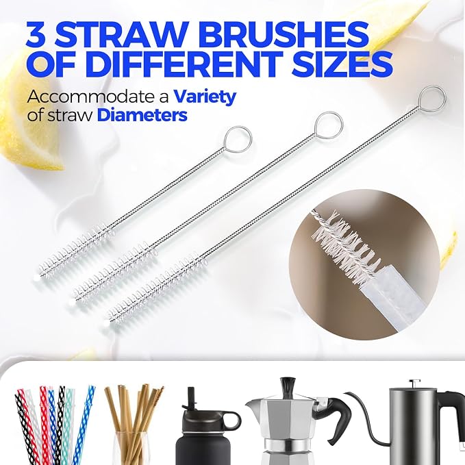 Holikme 5 Pack Bottle Brush 14" Stainless Steel Straw Cleaner Brush, 3 Straw - Image 4