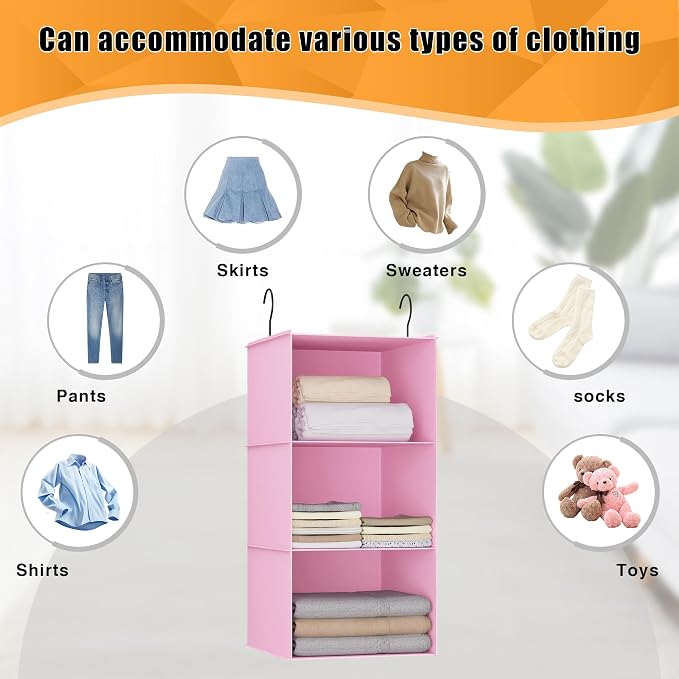 Hanging Closet Organizer 3-Shelf, Oxford Fabric Wardrobe Storage, shoes & - Image 7