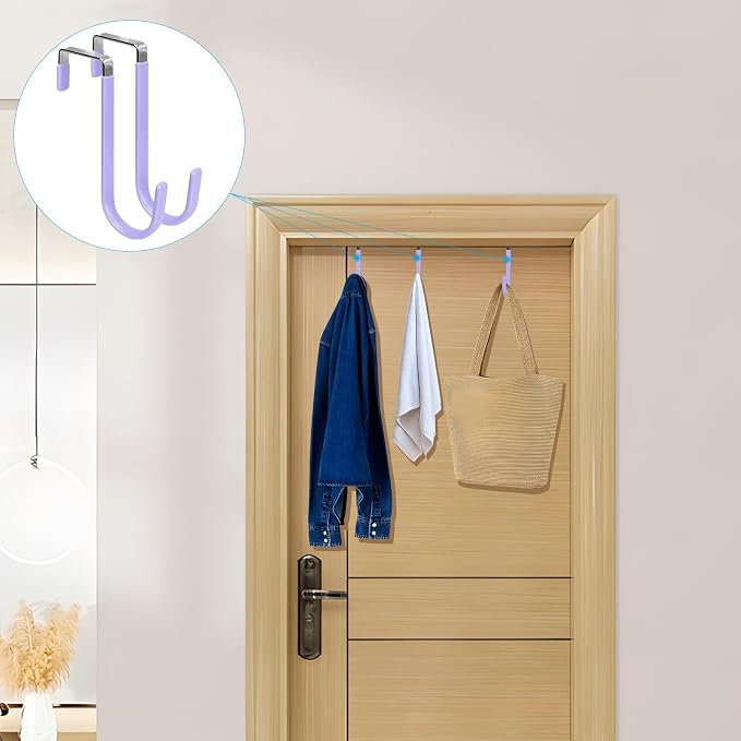 FYY Over the Door Hooks, Single-Hanger 4 Pack, Fits Doors 1 3/8" Lavender | - Image 6
