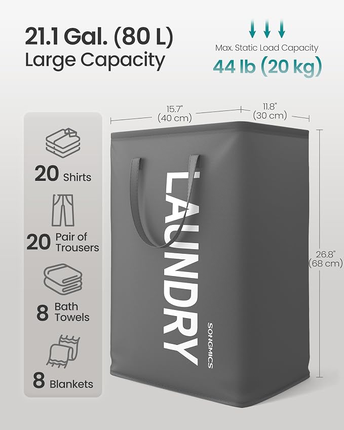 SONGMICS Laundry Hamper, 80 L Foldable Laundry Basket - Image 3