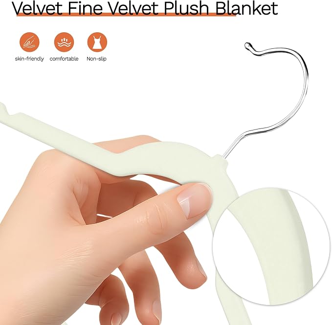 Ivory Velvet Hangers 20 Pack, Slim Space Saving Suit Hangers - Image 2