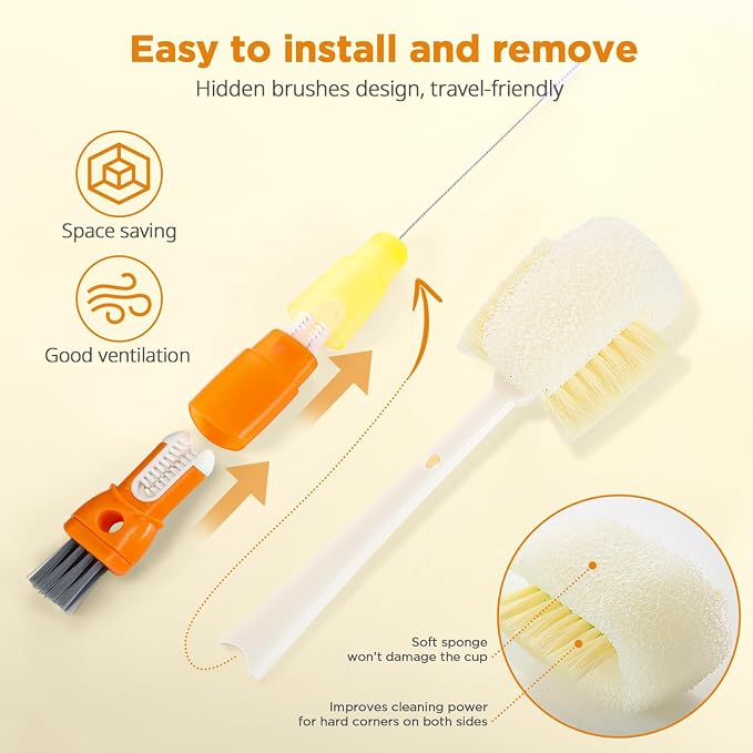 OUTXE 6 Pack Bottle Brush Cleaning Set, 5-in-1 Cup Cleaner Brush | - Image 3