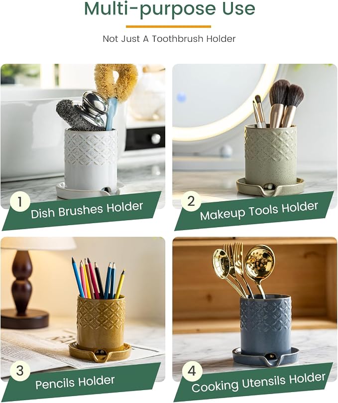 Zoeeker Toothbrush Holders for Bathrooms, Ceramic Toothbrush Holder Set | - Image 6