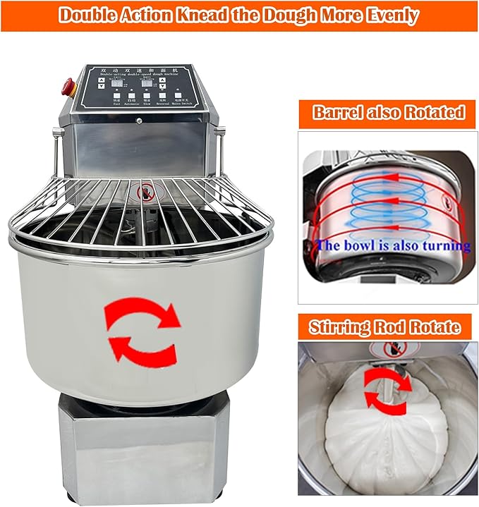 Stand Dough Mixer 50L Stand Dough Spiral Mixer with Double-acting Double-speed, Heavy Duty Dough Machine, Variable Frequency Food Mixer for Pizza Bread Restaurant Bakeries Kitchen