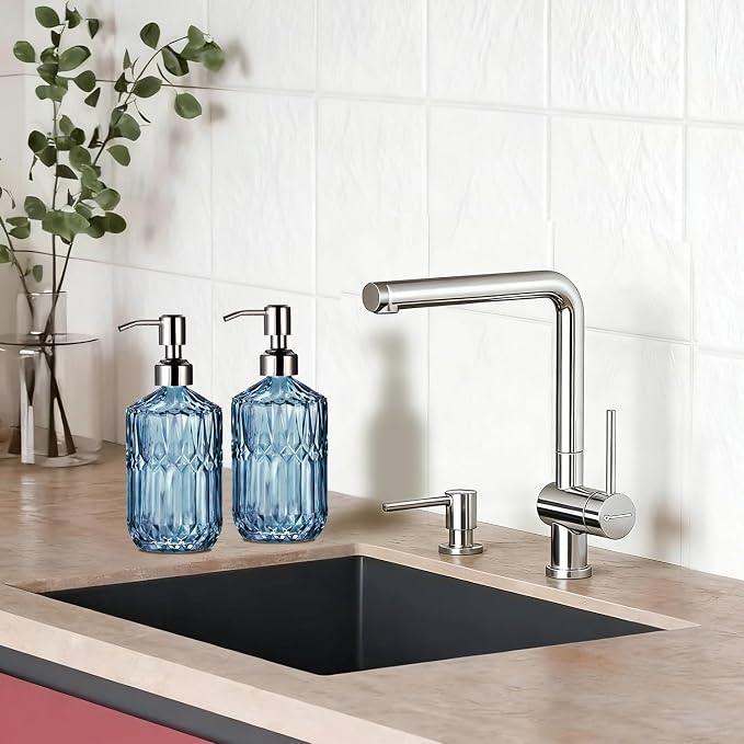COHOSEGE 17 Oz Blue Glass Kitchen Soap Dispenser - Image 3