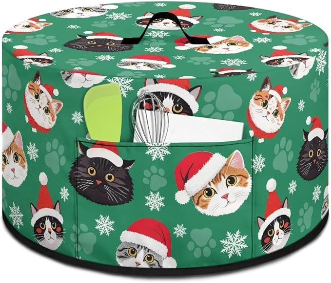 Cute Cats Christmas Hat Print Oval Slow Cooker Dust Cover Protective with 6-8 Quart Slow Cooker Recyclable and Practical Crock Pot Cover for Kitchen Appliances Christmas Decor