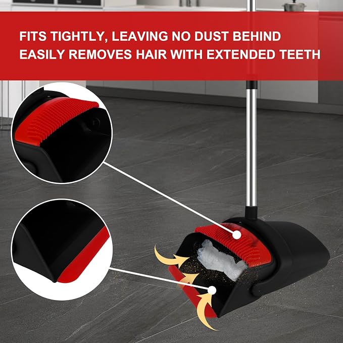 Red Broom and Dustpan Combo Set, Foldable Upright Storage Design - Image 5