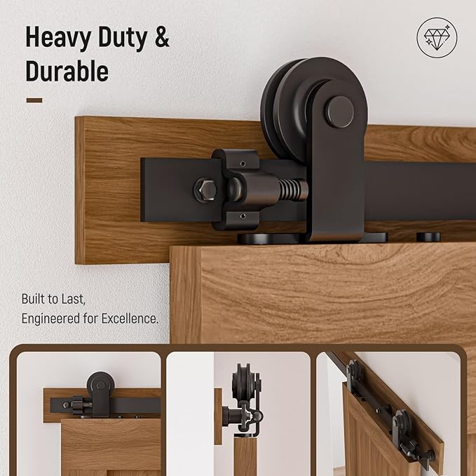 CCJH 19FT Sliding Barn Door Hardware Kit, Heavy Duty, Smoothly and Silently, Easy to Install, Fit 57" Width Double Door Panel, T-Shaped Style Black
