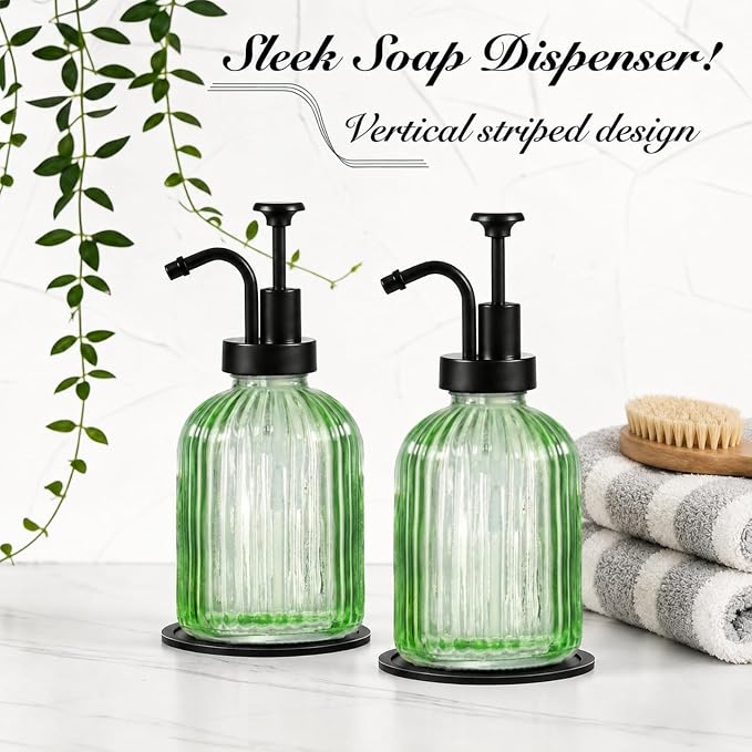 SheeChung 12oz Green Glass Liquid Soap Dispenser, 1 Pack | Elegant Hand Soap - Image 3