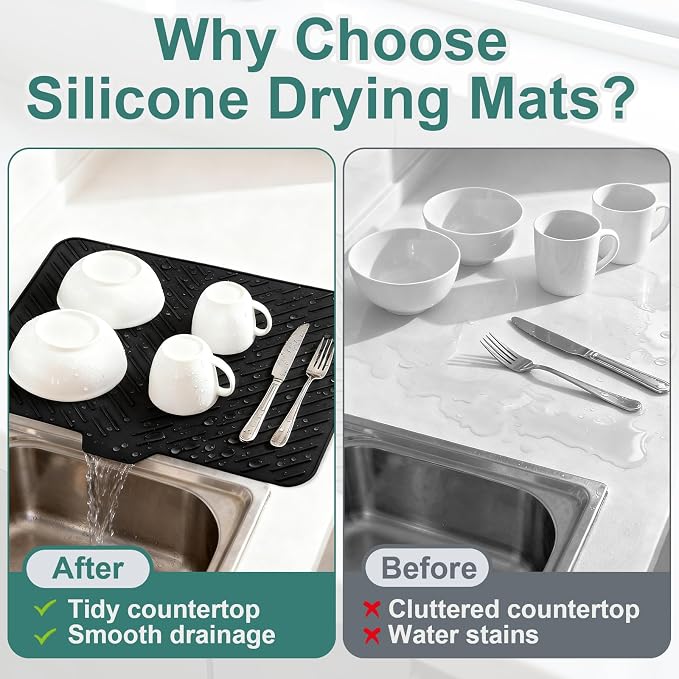 Silicone Dish Drying Mat for Kitchen Counter, Hangable & Roll-Up for - Image 5