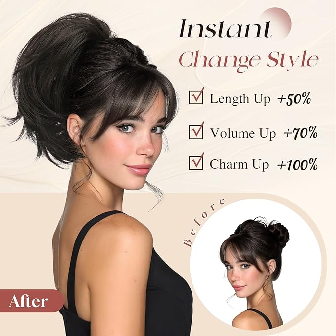 SOFEIYAN Claw Clip Short Ponytail Extension DIY Bendable Wires Hair Bun Fluffy Fake Hair Piece Straight Synthetic Hair Ponytail Extensions for Wonen - Darkest Brown/Dark Auburn Mix
