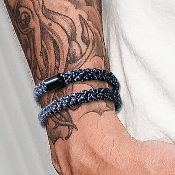 Braided Mens Hair Ties For Men 5 pcs(XL, New Navy) - For Buns Curly Thick Dense Hair Elastic Hair Ties For Guys | No damage Crease Breakage Man Bun Hair Tie Men with Long Hair | Perfect hairtie