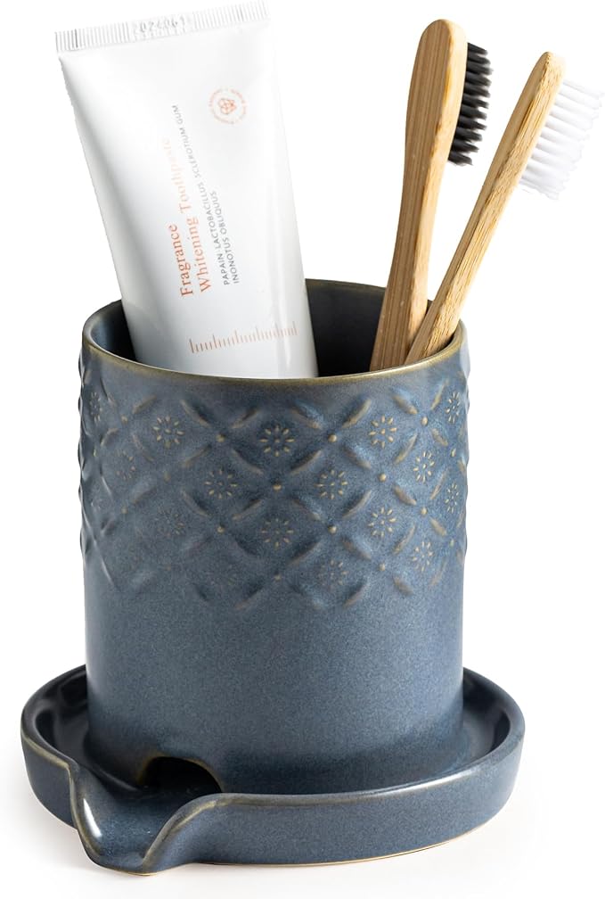 Zoeeker Toothbrush Holder, Ceramic Toothbrush and Toothpaste Holder Set | by LAUCHUH