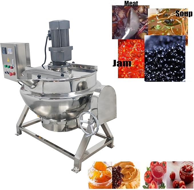 Commercial Cooking Pot Electric Jacketed Kettle with Stirrer Stainless Steel Tiltable Jacketed with Mixer 26.5 Gallon Capacity for Soup Chili Sauce Beverage Jam Porridge 220V