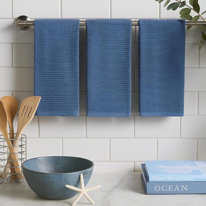 Serafina Home Chambray Denim Blue Kitchen Hand Dish Towels, 100% Cotton - Image 4