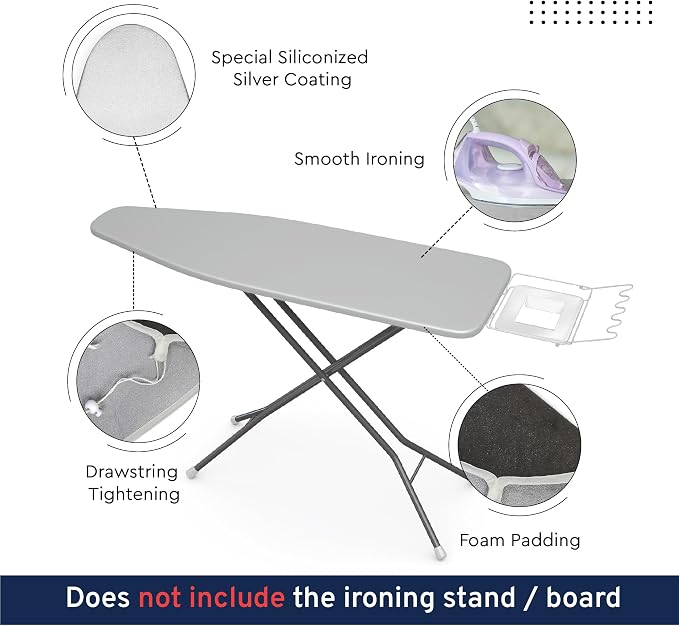 Encasa XO Ironing Board Cover and Pad, Heat Proof 42"x14" - Image 3